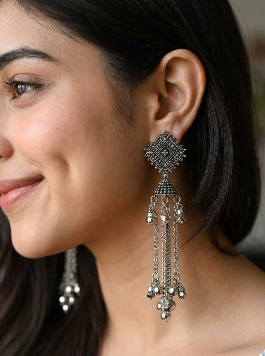 Noor Vintage Oxidized Tassel Earrings
